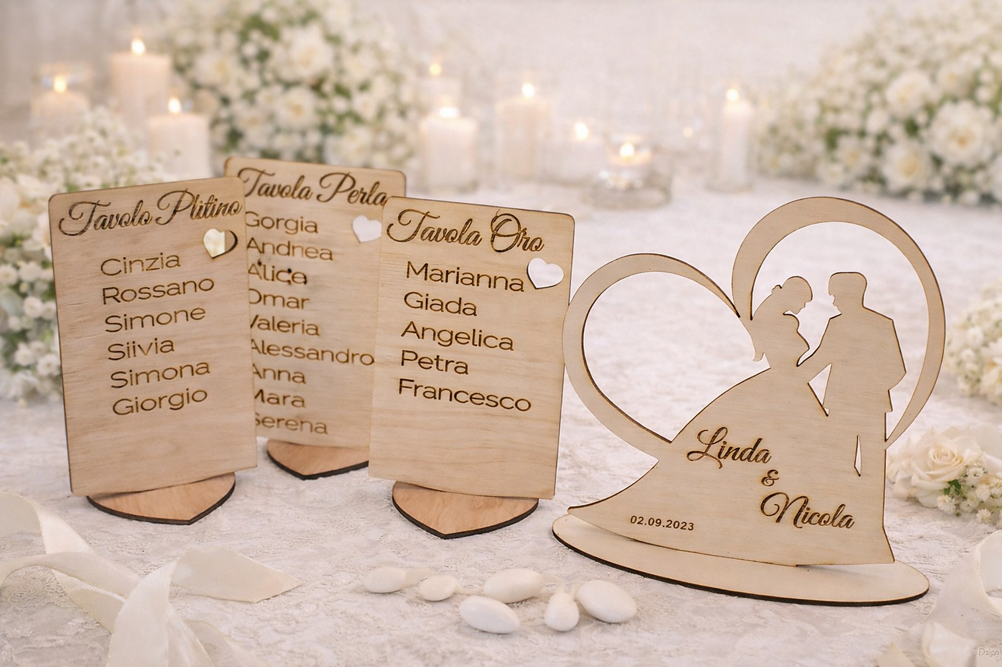 Segnatavoli personalizzati in legno