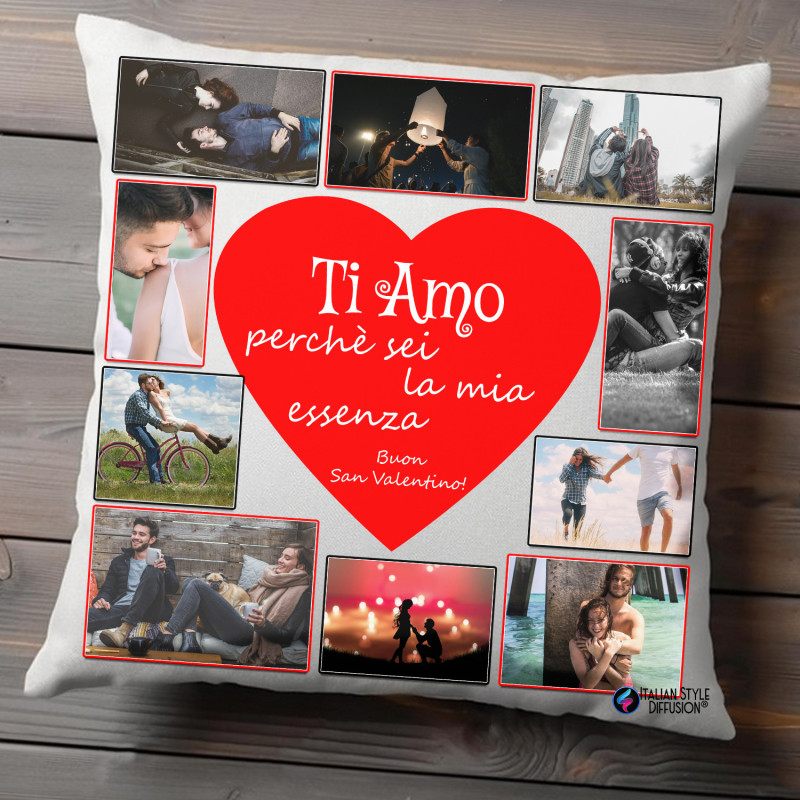Cuscino personalizzato Love & Co con collage di foto e dedica San valentino