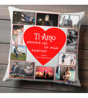 Cuscino personalizzato Love & Co con collage di foto e dedica San valentino