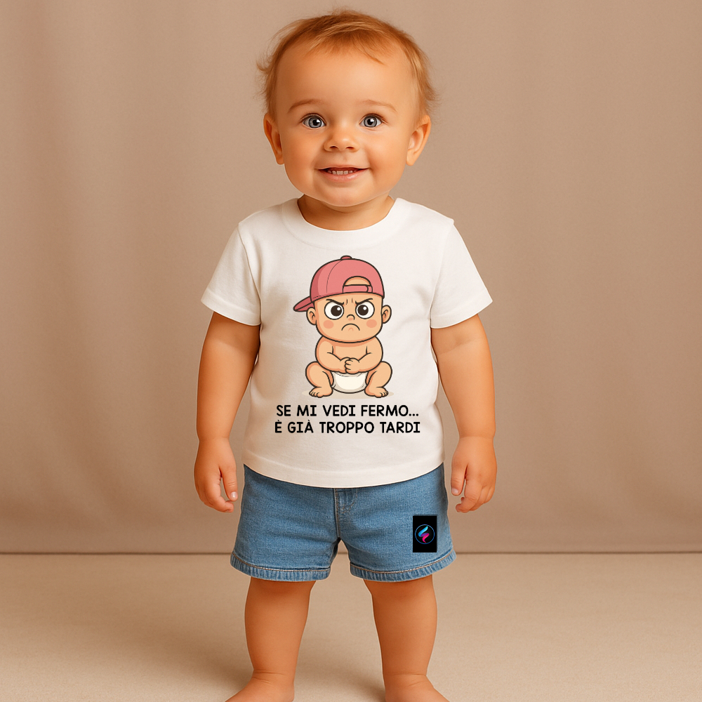 T-Shirt personalizzata Bambino Birichino "Se mi vedi fermo… è già troppo tardi" Ho fatto la Cacca!